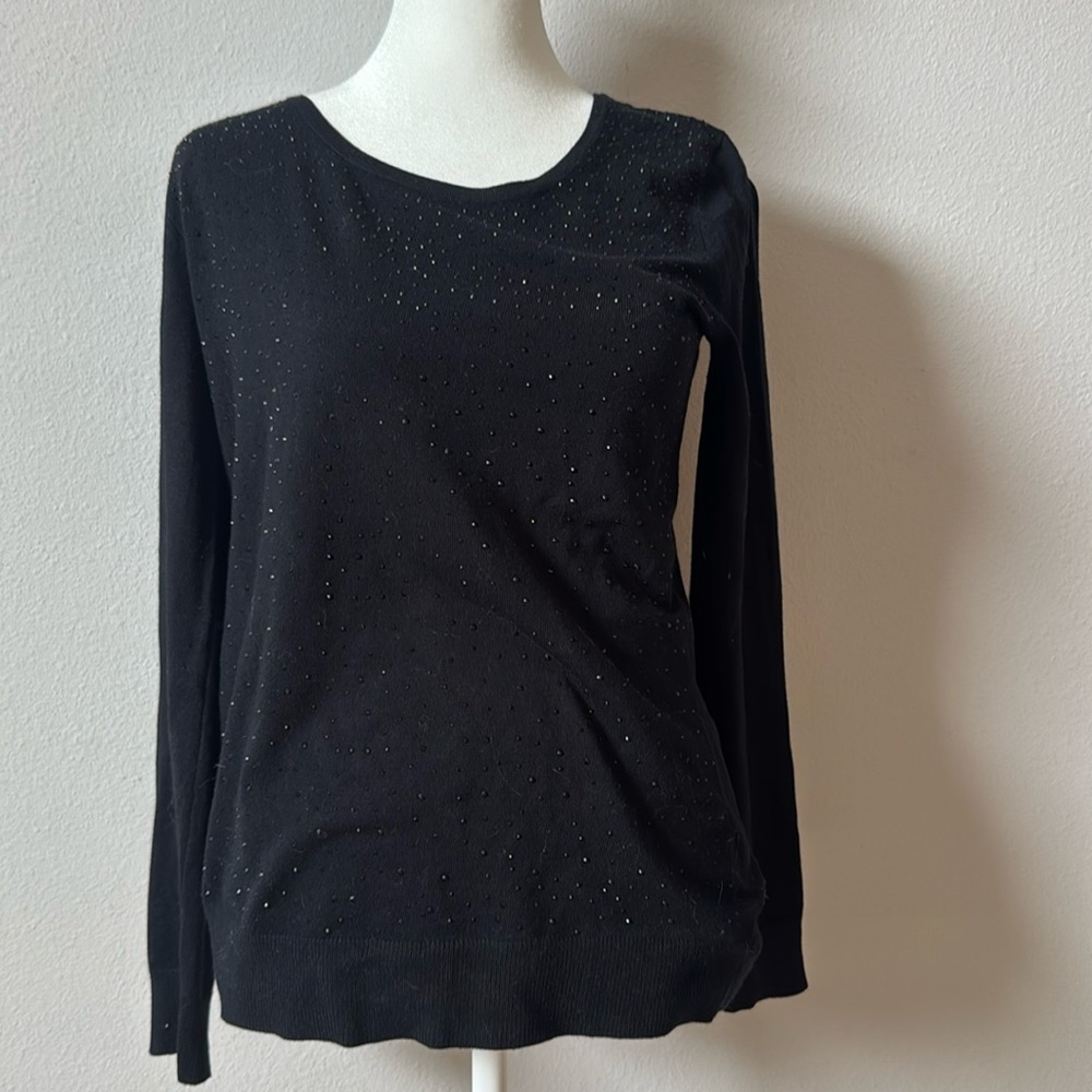 NWT cable & gauge Women’s Black Rhinestone Sweater Criss-Cross Back Size S